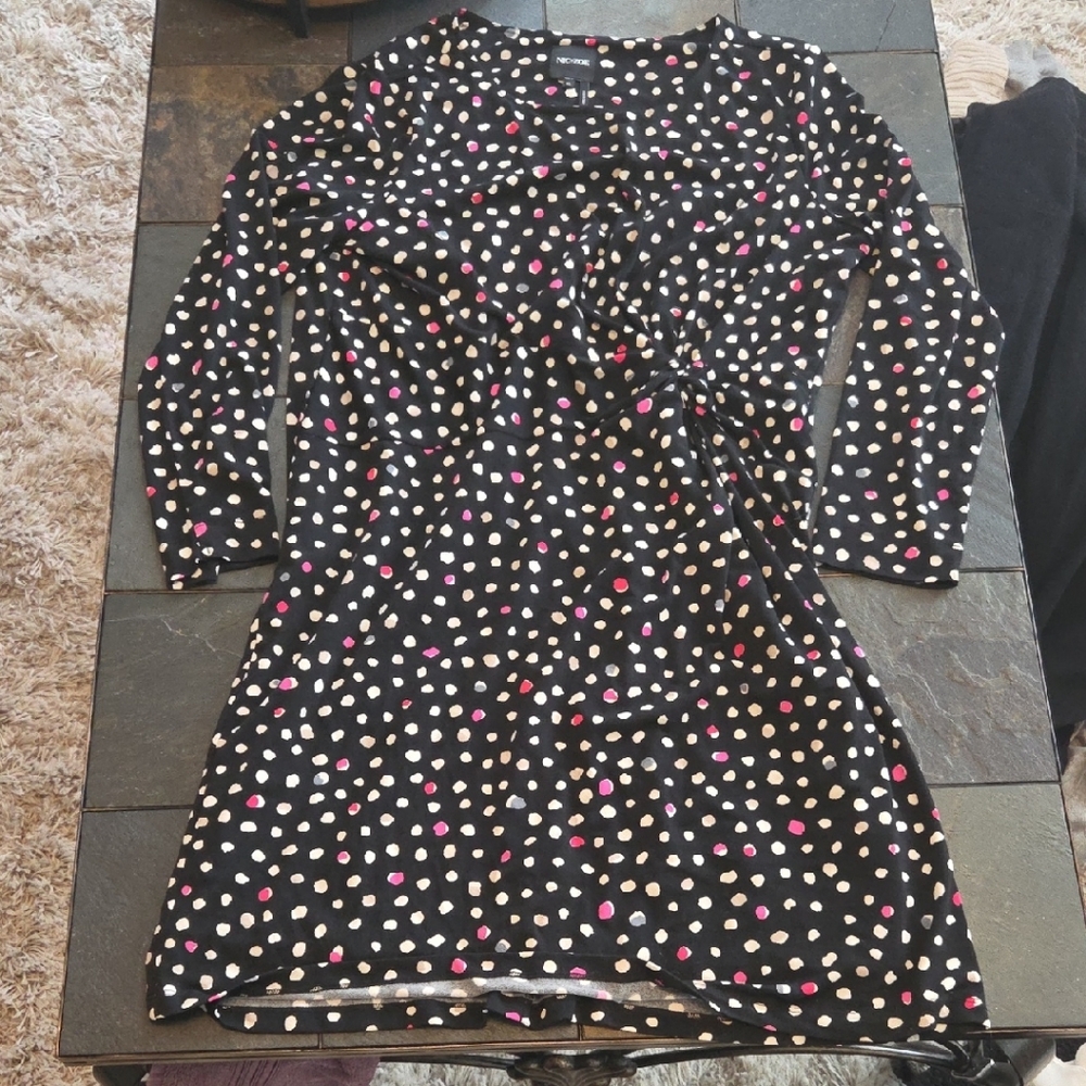 NIC+ZOE Black Dress with Pink and White Dots